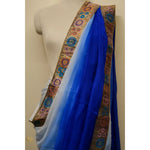 Load image into Gallery viewer, Aria-Blue-French-Chiffon-Saree-with-Antique-Banarasi-Zari-Border