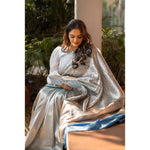 Load image into Gallery viewer, Celeste-Sky-Blue-&-Gold-Banarasi-Katan-Silk-Saree-with-Horse-and-Floral-Motifs