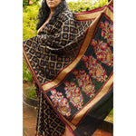 Load image into Gallery viewer, Illume-Black-Banarasi-Jamdani-Cotton-Saree-with-Zari-Floral-Butis-and-Temple-Border