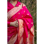 Load image into Gallery viewer, Lunafleur-Rani-Pink-Banarasi-Katan-Silk-Saree-with-Kadwa-Crescent-Flower-Motifs