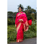 Load image into Gallery viewer, Lunafleur-Rani-Pink-Banarasi-Katan-Silk-Saree-with-Kadwa-Crescent-Flower-Motifs