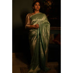 Load image into Gallery viewer, Mistelle-Sea-Foam-Green-Banarasi-Katan-Silk-Saree-with-All-Over-Zari-Brocade