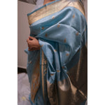 Load image into Gallery viewer, Neelaya-Banarasi-Summer-Silk-Saree-in-Sky-Blue-with-Antique-Gold-Zari-Bootis
