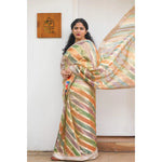 Load image into Gallery viewer, Sunstream-Tissue-Saree-with-Lehariya-Pattern-and-Hand-Embroidered-Borders