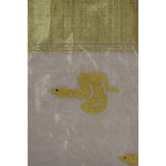 Load image into Gallery viewer, serpent-balaramapuram-kasavu-cotton-saree-with-coiled-serpent-motifs-and-tissue-pallu