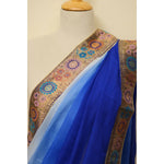 Load image into Gallery viewer, Aria-Blue-French-Chiffon-Saree-with-Antique-Banarasi-Zari-Border
