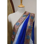 Load image into Gallery viewer, Aria-Blue-French-Chiffon-Saree-with-Antique-Banarasi-Zari-Border