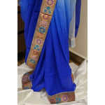 Load image into Gallery viewer, Aria-Blue-French-Chiffon-Saree-with-Antique-Banarasi-Zari-Border