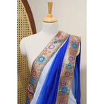 Load image into Gallery viewer, Aria-Blue-French-Chiffon-Saree-with-Antique-Banarasi-Zari-Border