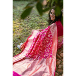 Load image into Gallery viewer, Bloomora-Bright-Pink-Banarasi-Katan-Silk-Saree-with-Cutwork-Floral-Zari-Motifs