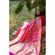 Bloomora-Bright-Pink-Banarasi-Katan-Silk-Saree-with-Cutwork-Floral-Zari-Motifs