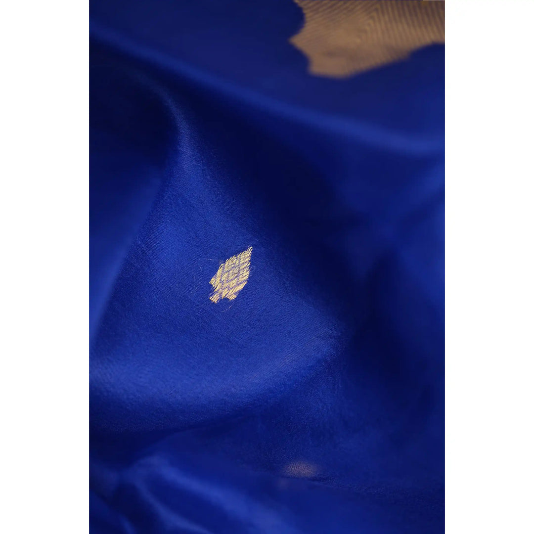 Eclat-Royal-Blue-Banarasi-Organza-Saree-with-Gold-Zari-Border