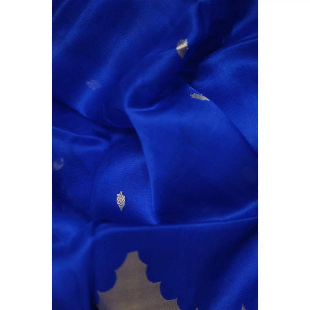 Eclat-Royal-Blue-Banarasi-Organza-Saree-with-Gold-Zari-Border