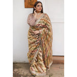 Load image into Gallery viewer, Hearthlight-Tissue-Saree-with-Earthy-Lehariya-Pattern and-Hand-Embroidered-Border