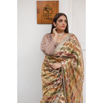 Load image into Gallery viewer, Hearthlight-Tissue-Saree-with-Earthy-Lehariya-Pattern and-Hand-Embroidered-Border