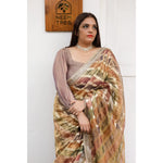 Load image into Gallery viewer, Hearthlight-Tissue-Saree-with-Earthy-Lehariya-Pattern and-Hand-Embroidered-Border