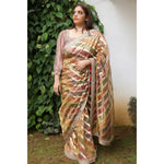 Load image into Gallery viewer, Hearthlight-Tissue-Saree-with-Earthy-Lehariya-Pattern and-Hand-Embroidered-Border