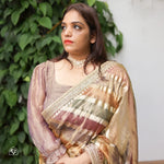 Load image into Gallery viewer, Hearthlight-Tissue-Saree-with-Earthy-Lehariya-Pattern and-Hand-Embroidered-Border