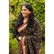 Illume-Black-Banarasi-Jamdani-Cotton-Saree-with-Zari-Floral-Butis-and-Temple-Border