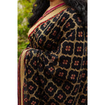 Load image into Gallery viewer, Illume-Black-Banarasi-Jamdani-Cotton-Saree-with-Zari-Floral-Butis-and-Temple-Border