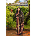 Load image into Gallery viewer, Illume-Black-Banarasi-Jamdani-Cotton-Saree-with-Zari-Floral-Butis-and-Temple-Border
