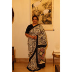 Load image into Gallery viewer, Inkgrid-Black-&amp;-Ivory-Double-Ikat-Pure-Silk-Saree-with-Multicolour-Pallu