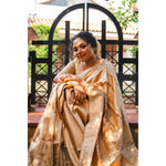 Load image into Gallery viewer, Ivoriqa-Ivory-Banarasi-Katan-Silk-Saree-with-Tone-on-Tone-Floral-and-Paisley-Zari-Brocade