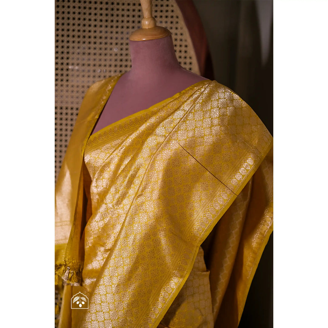 Kanaka-Handwoven-Golden-Yellow-Banarasi-Brocade-Saree