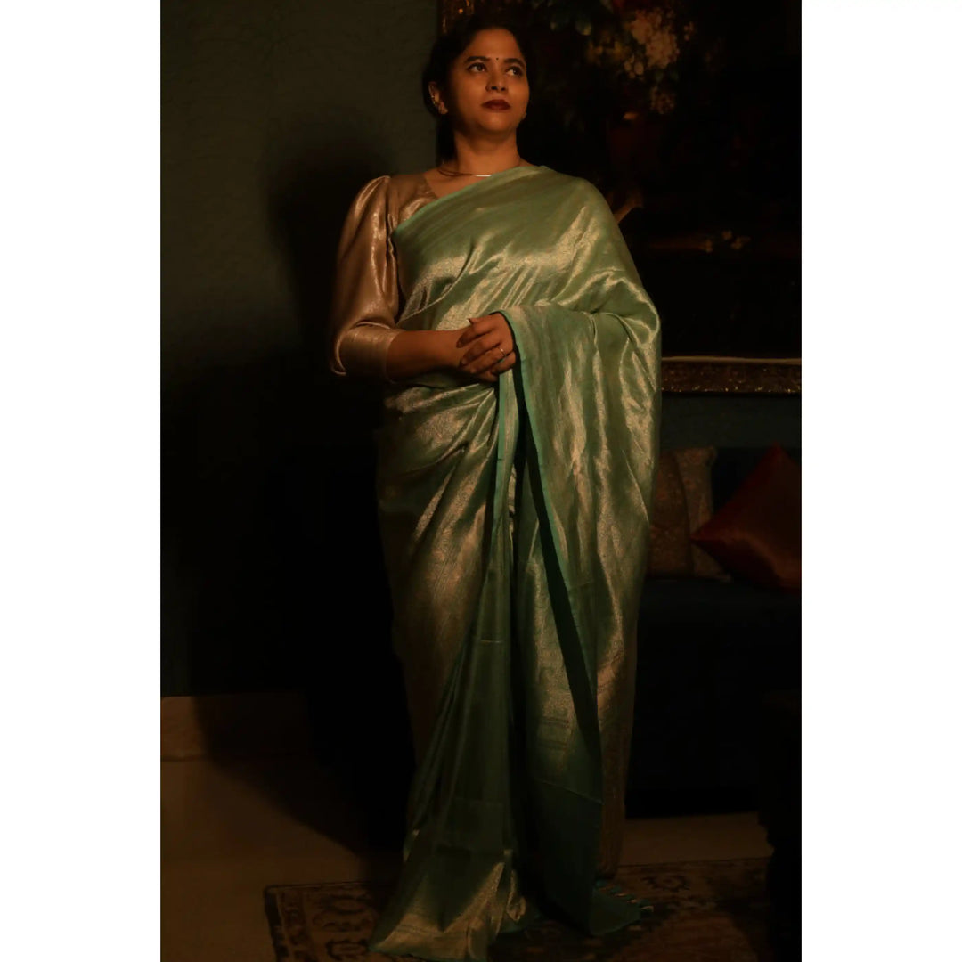 Mistelle-Sea-Foam-Green-Banarasi-Katan-Silk-Saree-with-All-Over-Zari-Brocade