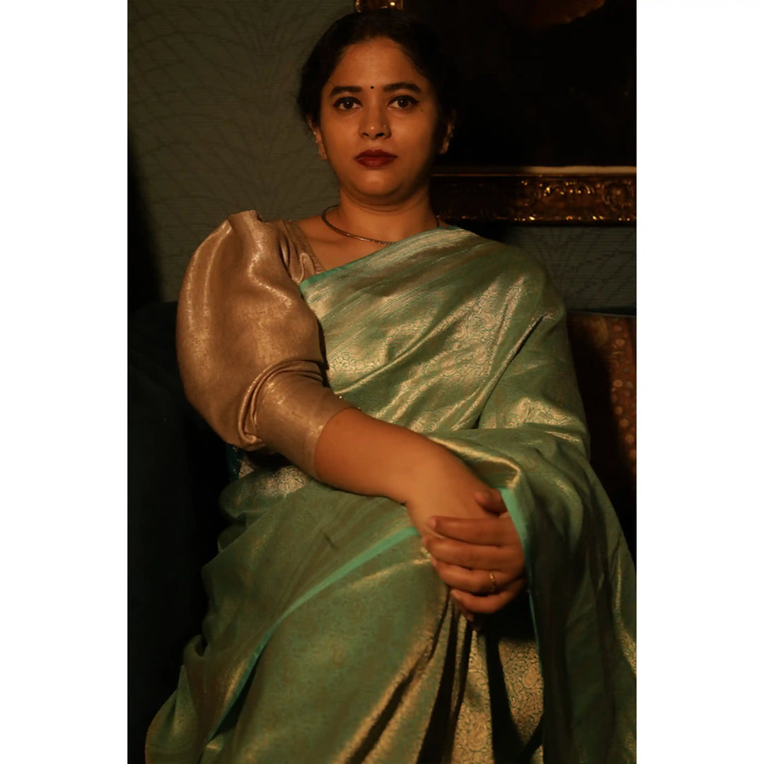 Mistelle-Sea-Foam-Green-Banarasi-Katan-Silk-Saree-with-All-Over-Zari-Brocade