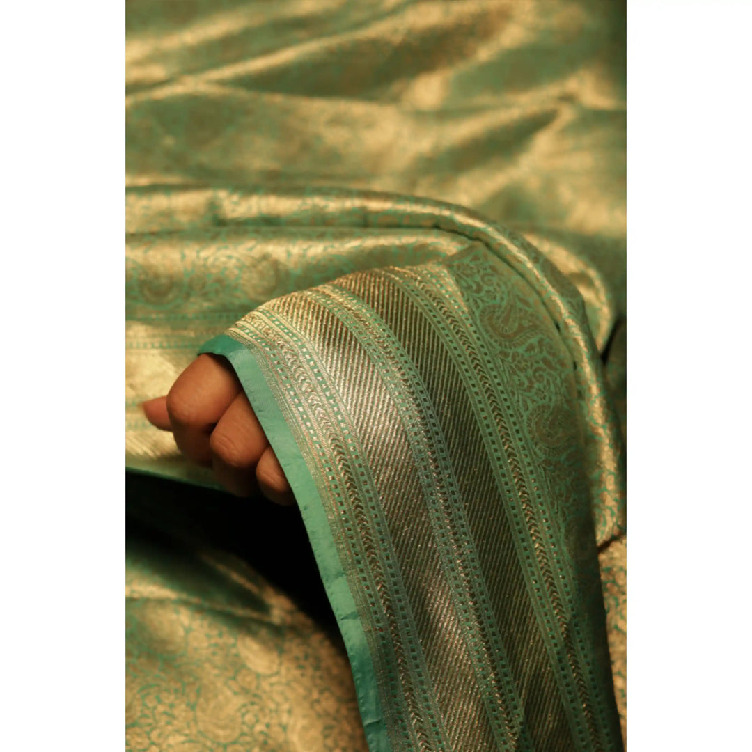 Mistelle-Sea-Foam-Green-Banarasi-Katan-Silk-Saree-with-All-Over-Zari-Brocade