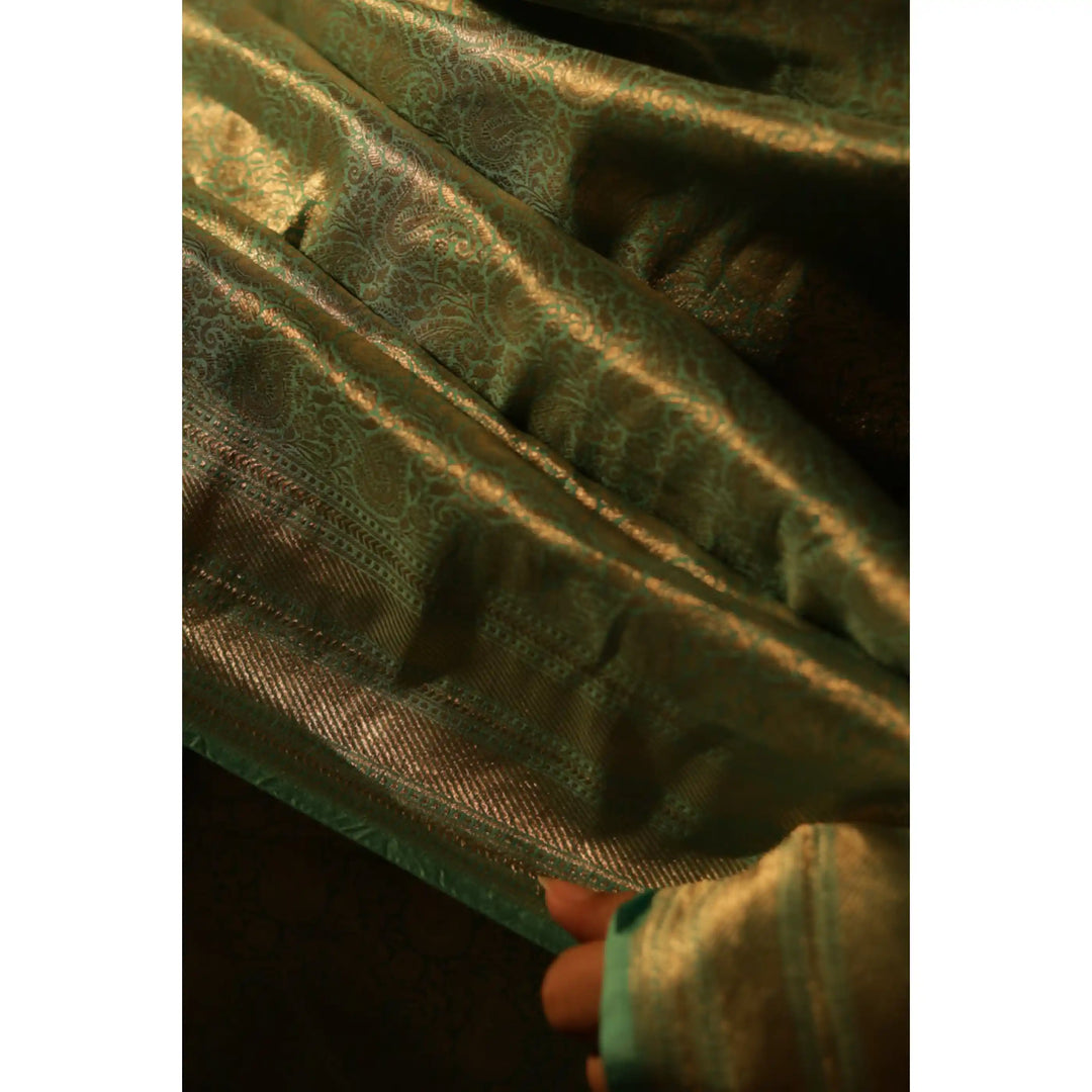 Mistelle-Sea-Foam-Green-Banarasi-Katan-Silk-Saree-with-All-Over-Zari-Brocade
