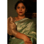 Load image into Gallery viewer, Mistelle-Sea-Foam-Green-Banarasi-Katan-Silk-Saree-with-All-Over-Zari-Brocade