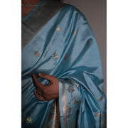 Neelaya-Banarasi-Summer-Silk-Saree-in-Sky-Blue-with-Antique-Gold-Zari-Bootis