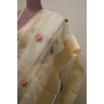 Load image into Gallery viewer, Pratraani-Hand-Embroidered-Lemon-Yellow-Organza-Saree-with-Zari-Border