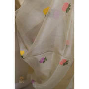Pratraani-Hand-Embroidered-Lemon-Yellow-Organza-Saree-with-Zari-Border