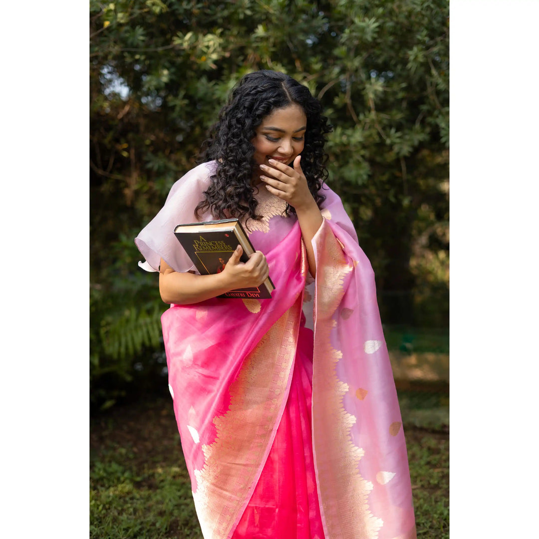 Rosé-Dusk-Ombre-Pink-Banarasi-Kora-Silk-Saree-with-Kadwa-Zari-Motifs