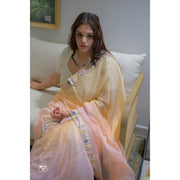 Saumya-Ivory-&-Peach-French-Chiffon-Saree-with-Antique-Banarasi-Border