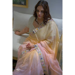 Load image into Gallery viewer, Saumya-Ivory-&amp;-Peach-French-Chiffon-Saree-with-Antique-Banarasi-Border