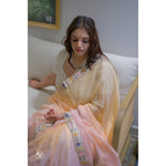 Load image into Gallery viewer, Saumya-Ivory-&amp;-Peach-French-Chiffon-Saree-with-Antique-Banarasi-Border
