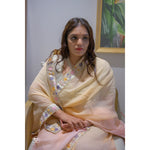 Load image into Gallery viewer, Saumya-Ivory-&amp;-Peach-French-Chiffon-Saree-with-Antique-Banarasi-Border