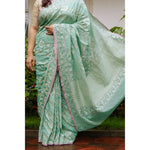 Load image into Gallery viewer, Silver-Haze-Mint-Green-Banarasi-Jamdani-Cotton-Saree-with-Silver-and-Gold-Zari-Motifs