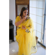 White-Hibiscus-Hand-Embroidered-Lemon-Yellow-French-Organza-Saree