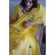 White-Hibiscus-Hand-Embroidered-Lemon-Yellow-French-Organza-Saree