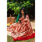 Load image into Gallery viewer, Wildure-Red-Banarasi-Katan-Silk-Saree-with-Shikargah-Motifs-in-Gold-Zari