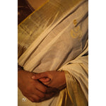 Load image into Gallery viewer, serpent-balaramapuram-kasavu-cotton-saree-with-coiled-serpent-motifs-and-tissue-pallu