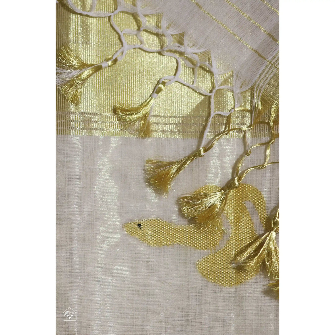 serpent-balaramapuram-kasavu-cotton-saree-with-coiled-serpent-motifs-and-tissue-pallu
